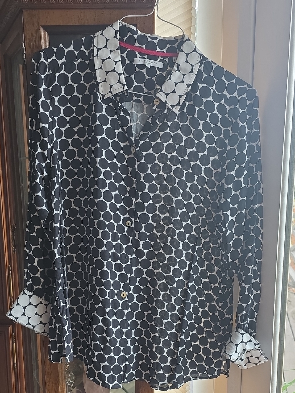 Foxcroft Black and White Polka Dot Button-Up Blouse